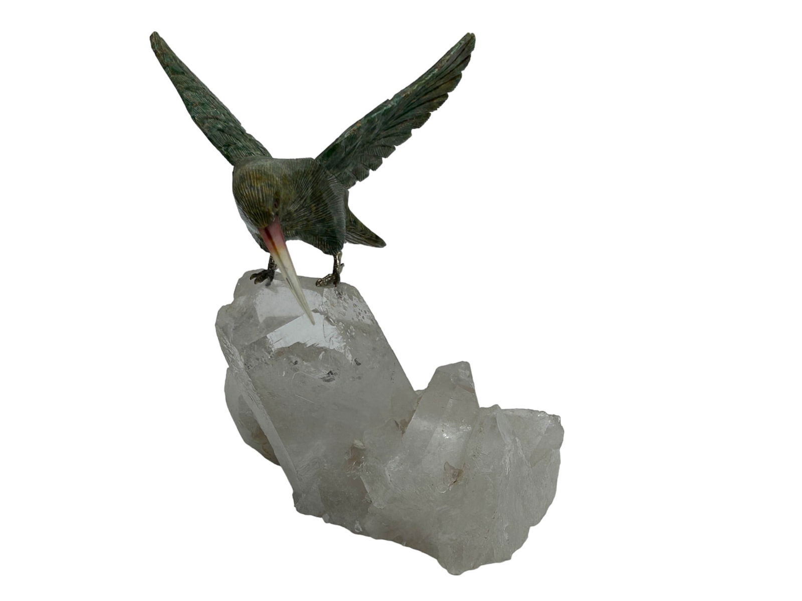 Green Hardstone Exotic Bird on Rock Crystal Base (1 of 5)