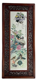 Chinese Export Pair Porcelain Painted Bird Plaques