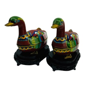Chinese Export Cloisonne Enamel Censer Ducks PAIR