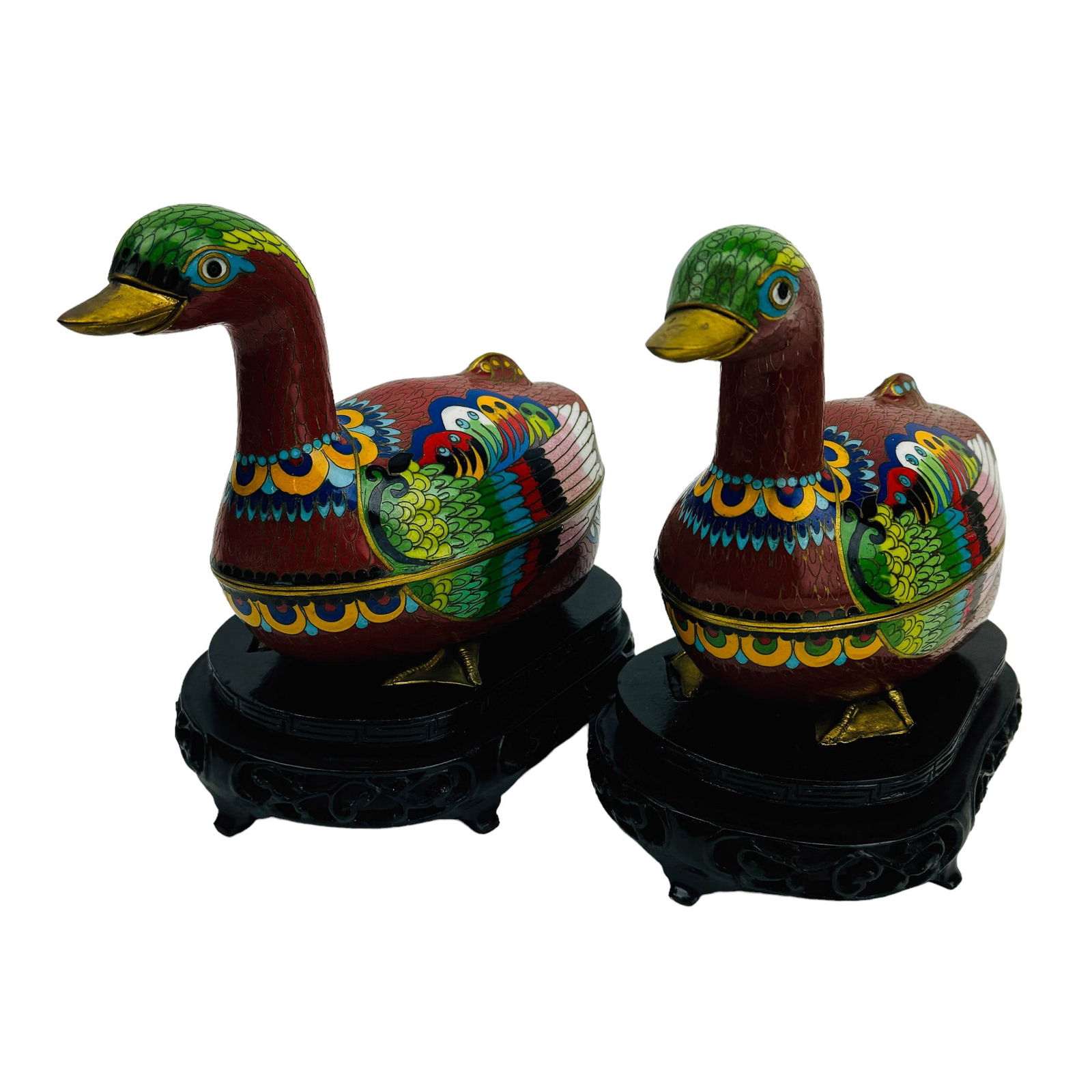 Chinese Export Cloisonne Enamel Censer Ducks PAIR (1 of 3)