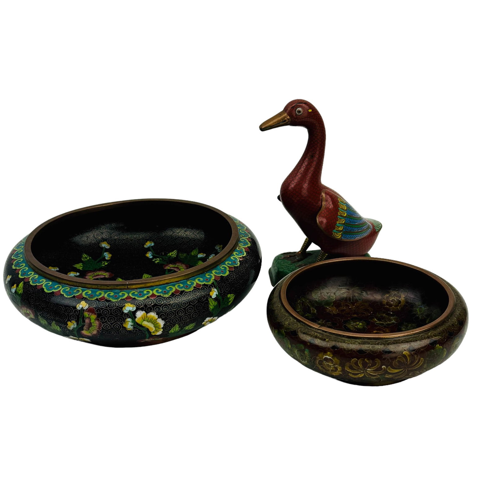 Chinese Cloisonne Enamel Bowls & Duck Figurine 3pc (1 of 7)