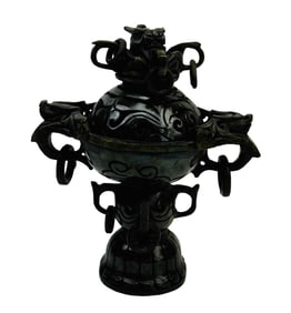 Chinese Carved Hardstone Dragon Incense Burner