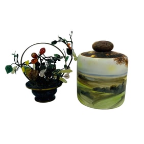 Nippon Porcelain Jar & Chinese Hardstone Sculpture