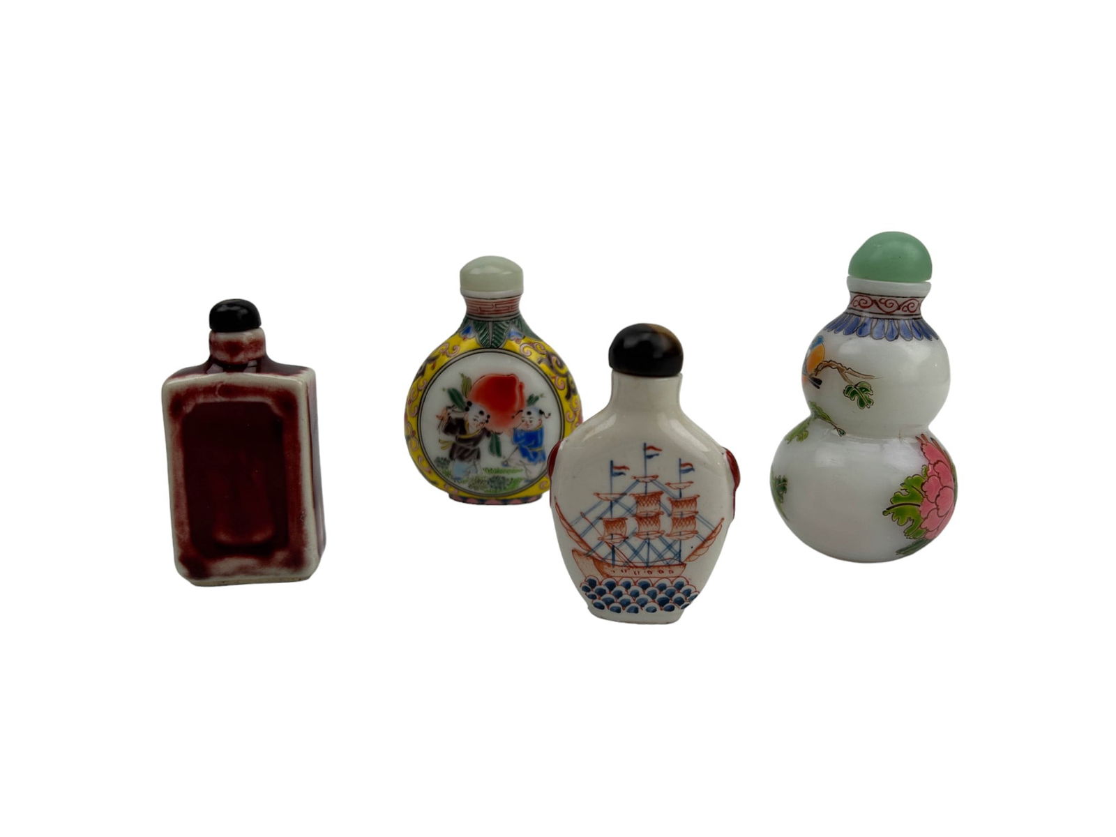 Chinese Painted Porcelain & Glass Snuff Bottle 4pc (1 of 6)