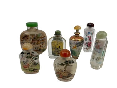 Chinese Reverse Painted Glass Snuff Bottles 7p LOT