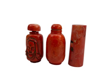 Chinese Salmon Red Coral Snuff Bottle ESTATE LOT