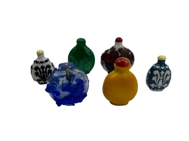 Chinese Colored & Carved Glass Snuff Bottles 6pc