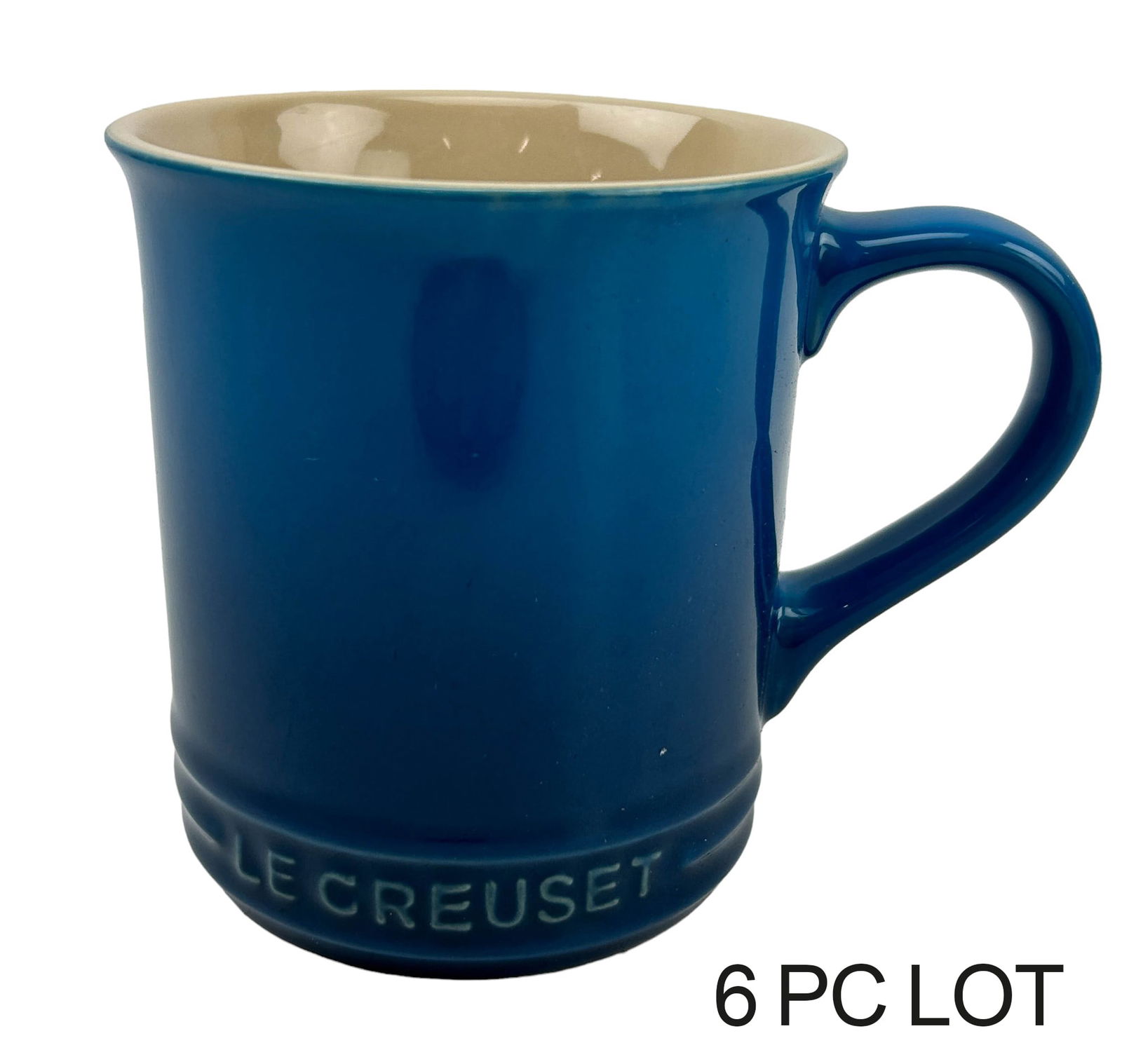 Le Creuset Stoneware Marseille Blue Coffee Mug 6pc: Manufacturer : Le Creuset. Country of origin : France. Pattern : Marseille. Circa : 2012. Each features a deep blue coloration reminiscent of the divine waters of Marseille, an ancient port city in th