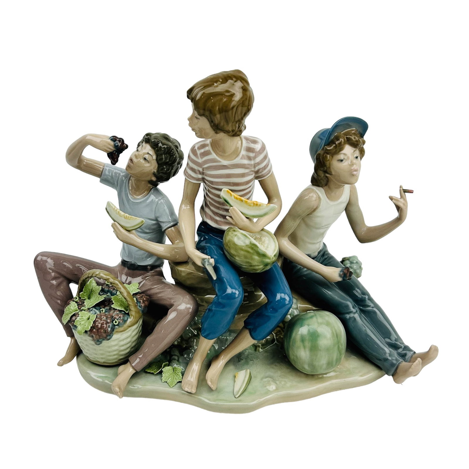 Lladro Spain Sweet Harvest 5380 Porcelain Figurine: Manufacturer : Lladro, Country of origin : Spain. Name : Sweet Harvest. Model number : 5380. Production years : 1986 - 1989. Designer : Jose Roig. Finish : Glazed. Subject matter features young boys e