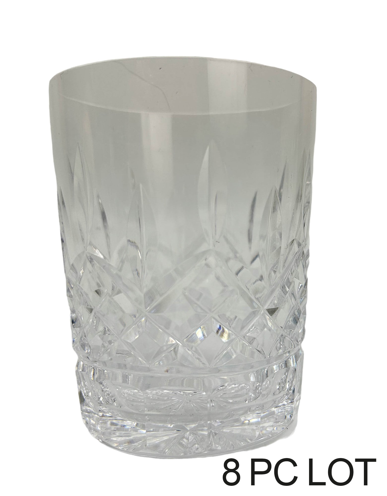Waterford Lismore Double Old Fashioned Glass Set 8: Manufacturer : Waterford. Country of origin : Ireland. Pattern : Lismore. Circa : 1952. Design features vertical cuts over a crosshatch diamond quilted design below. over a fourteen (14) panel design.