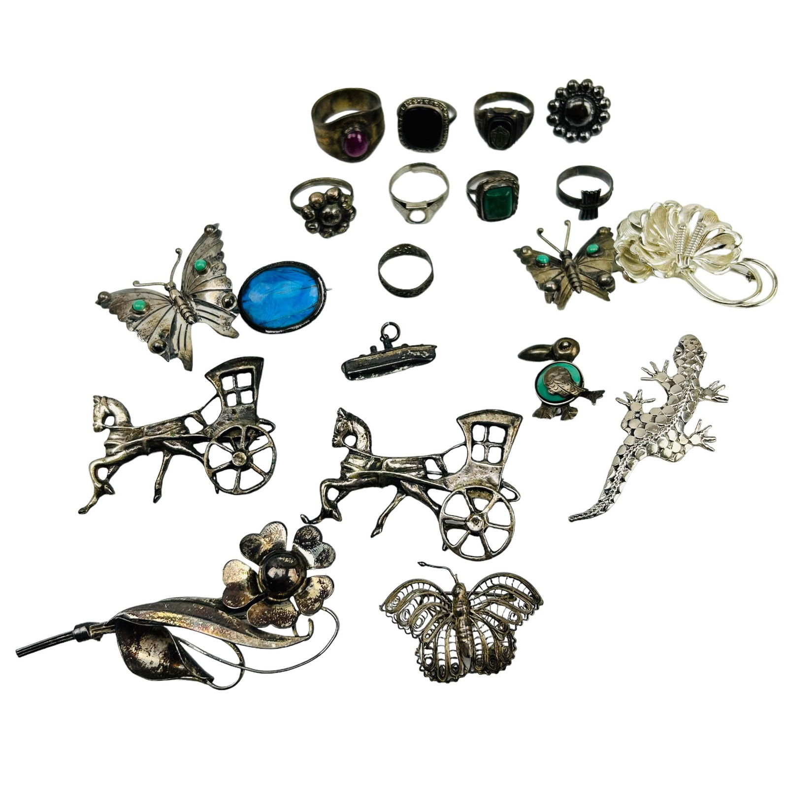 Sterling Silver 925 Brooch Pin Ring ESTATE LOT 20p (1 of 8)