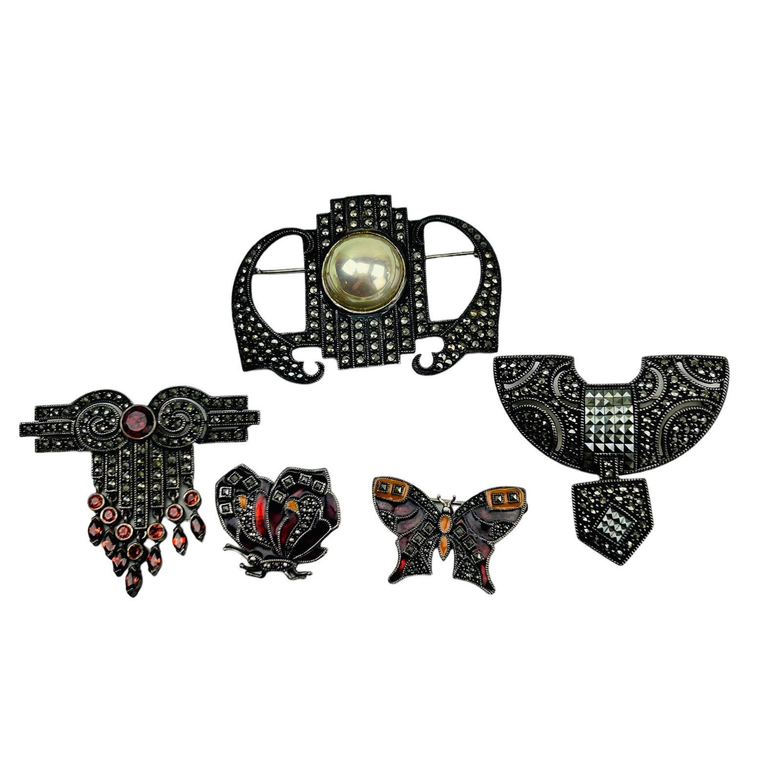 Judith Jack Sterling Enamel Marcasite Pins 5pc LOT (1 of 6)
