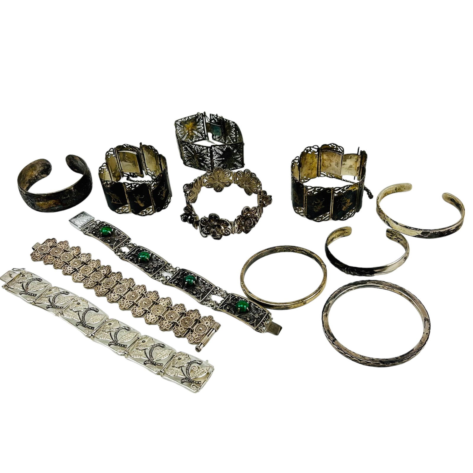 Sterling Filigree Panel Link Bangle Bracelet 12pc (1 of 9)