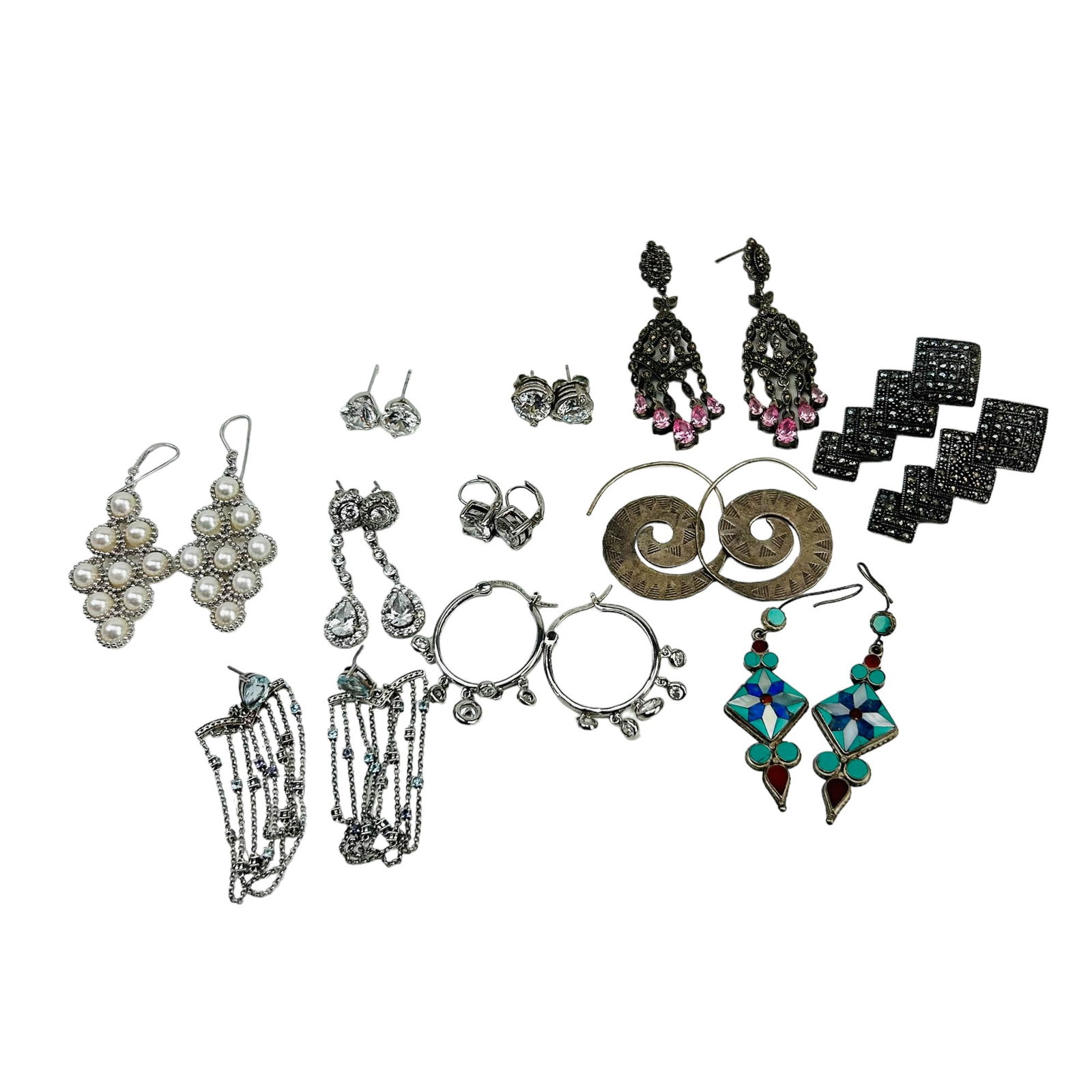 Sterling Silver 925 Womens Pierced Earrings 10 PR (1 of 5)