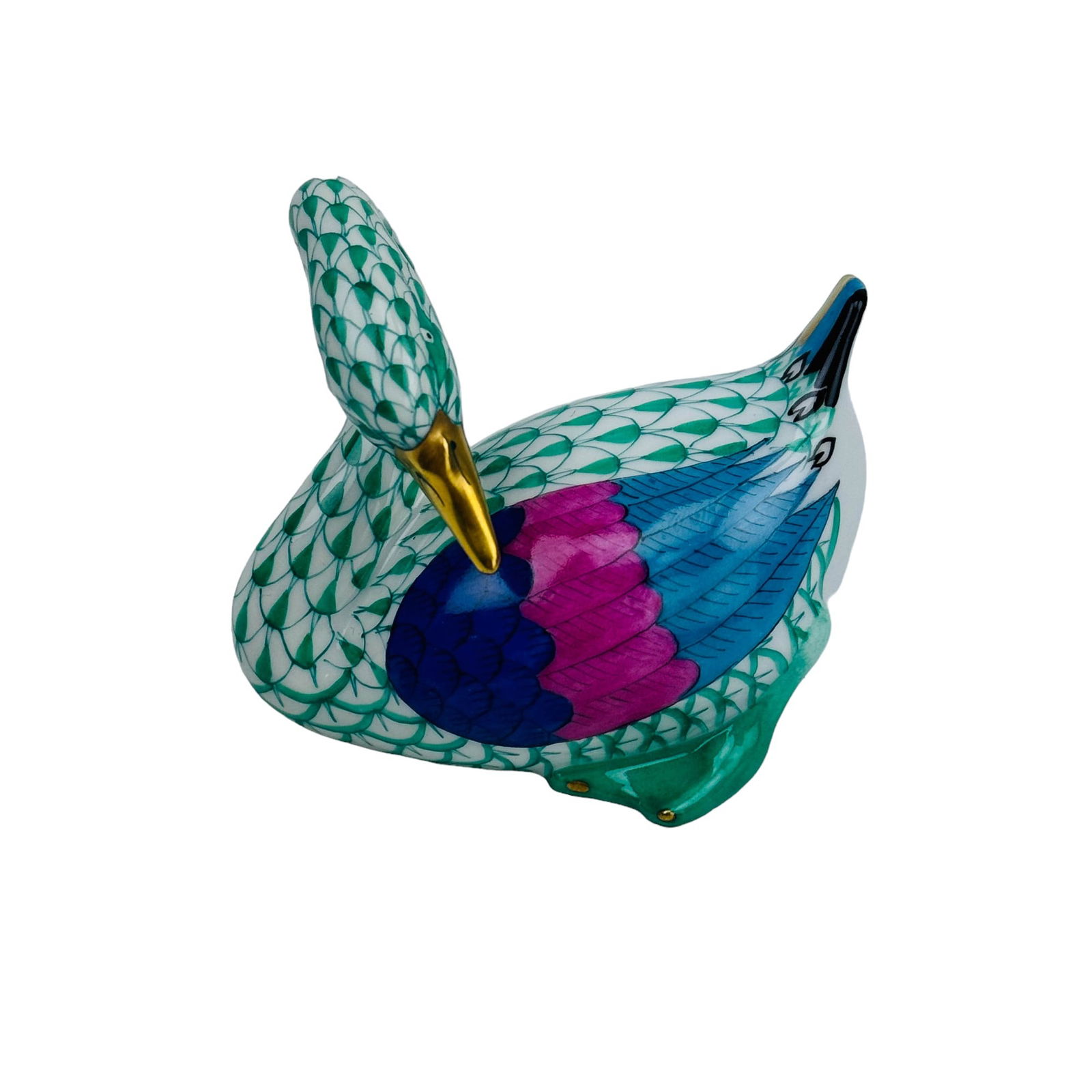Herend Green Fishnet Porcelain Duck Bird Figurine (1 of 3)