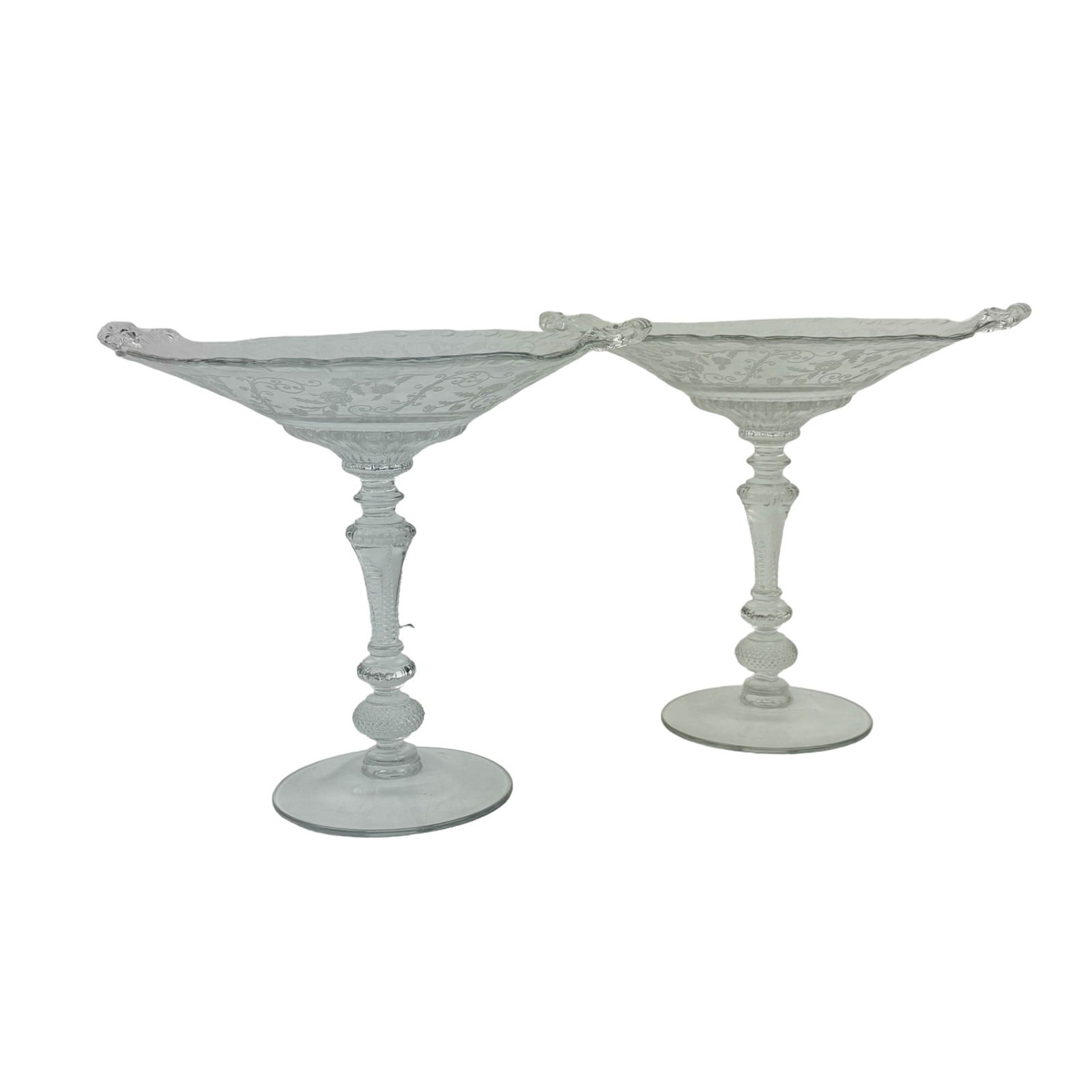 Cambridge Glass Minerva Etched Floral Compote 2pc (1 of 3)