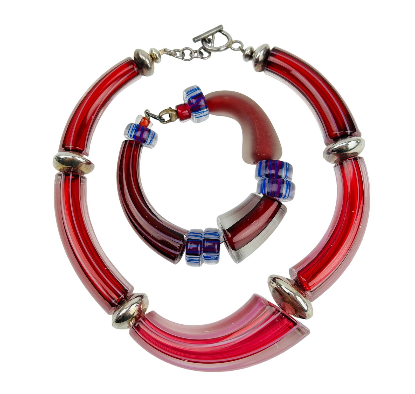 Murano Style Cased Cranberry Necklace & Bracelet (1 of 3)