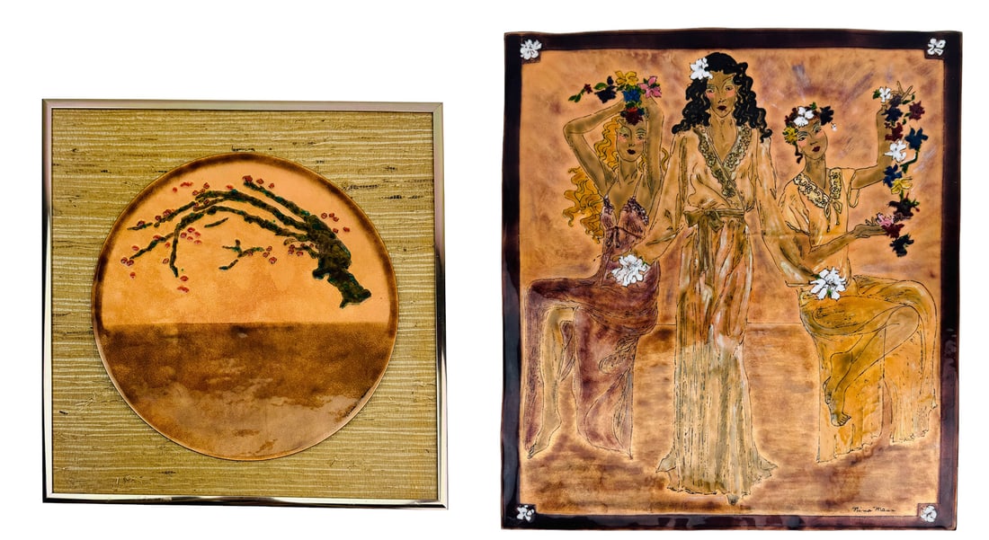 Nina Mann Mid Century Enamel on Copper Plaques 2pc (1 of 5)
