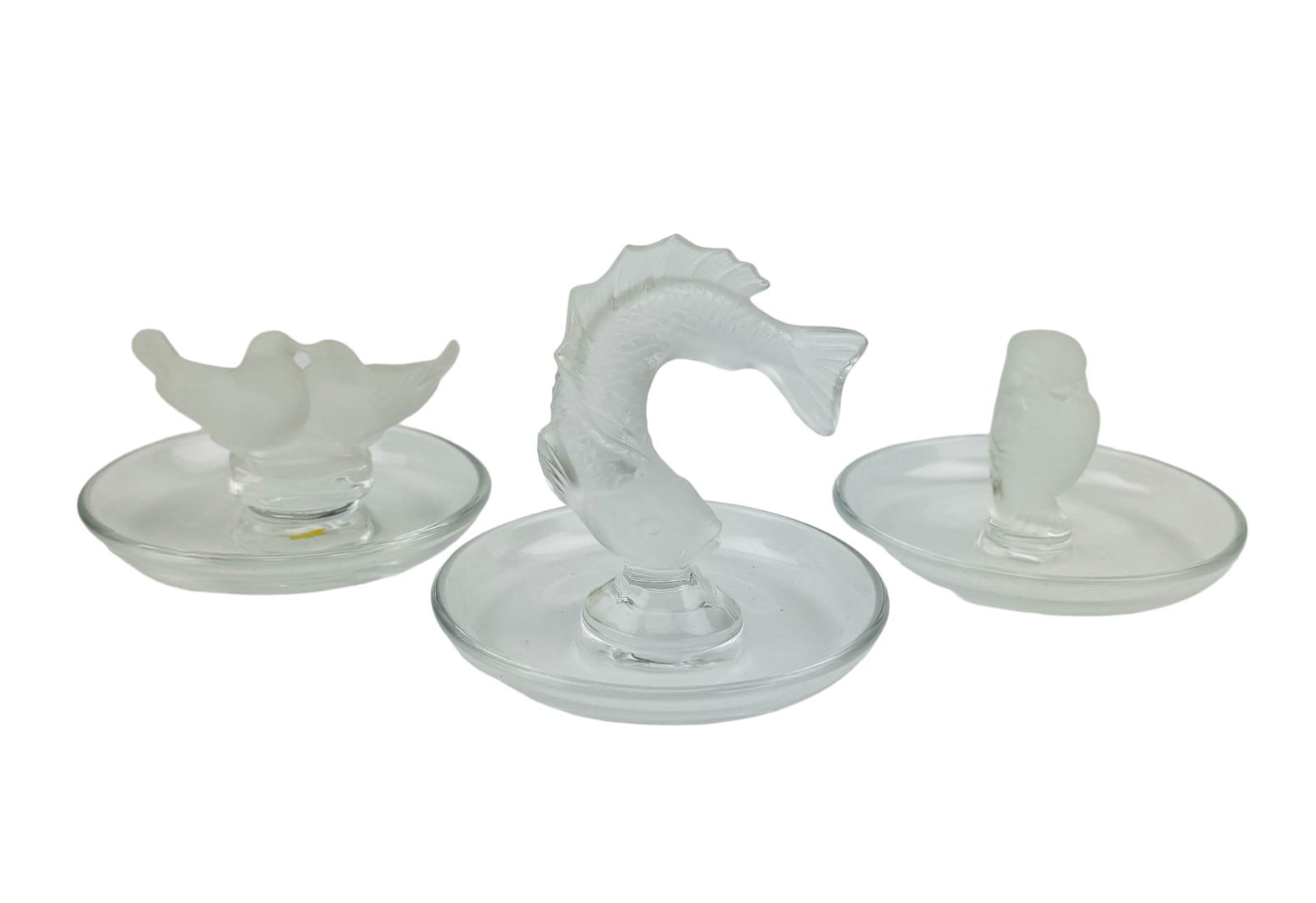 Lalique Crystal Koi Dove Bird Owl Ring Pin Dish 3p (1 of 7)