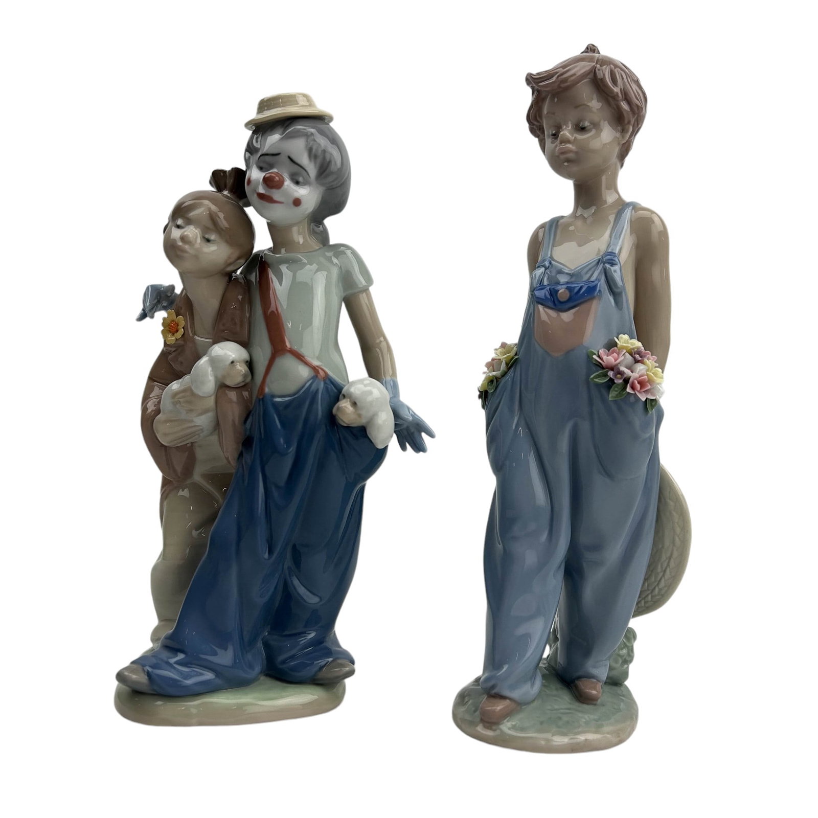 Lladro Pocket Full of Wishes & Pals Forever 2p LOT: Estate lot of a total of two (2) Lladro Spain porcelain curio cabinet displays. Includes ~ One (1) Pals Forever #7686 (2000-2000). One (1) Pocket Full of Wishes #7650 (1997-1997). Both with a glazed f