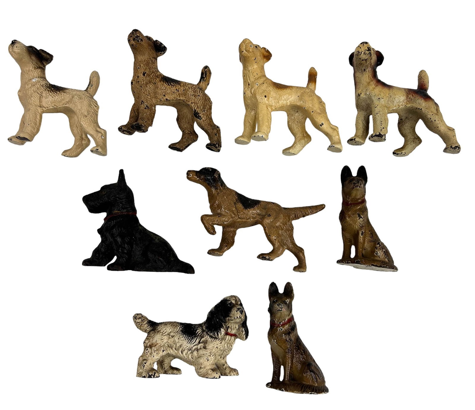 Antique Cold Painted Cast Iron Miniature Dog LOT (1 of 4)