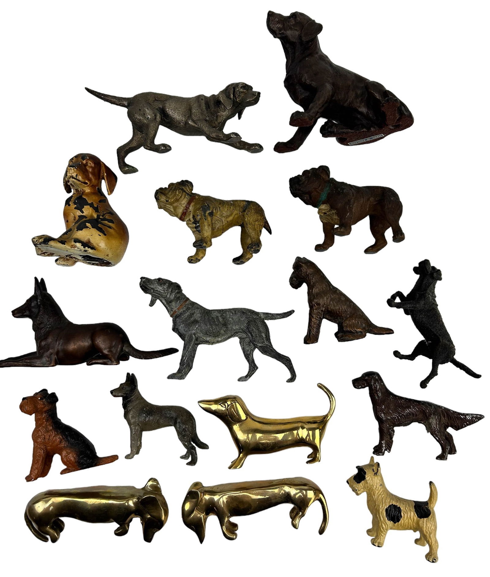 Antique Painted Metal Brass Dog Figurine 16pc LOT (1 of 5)