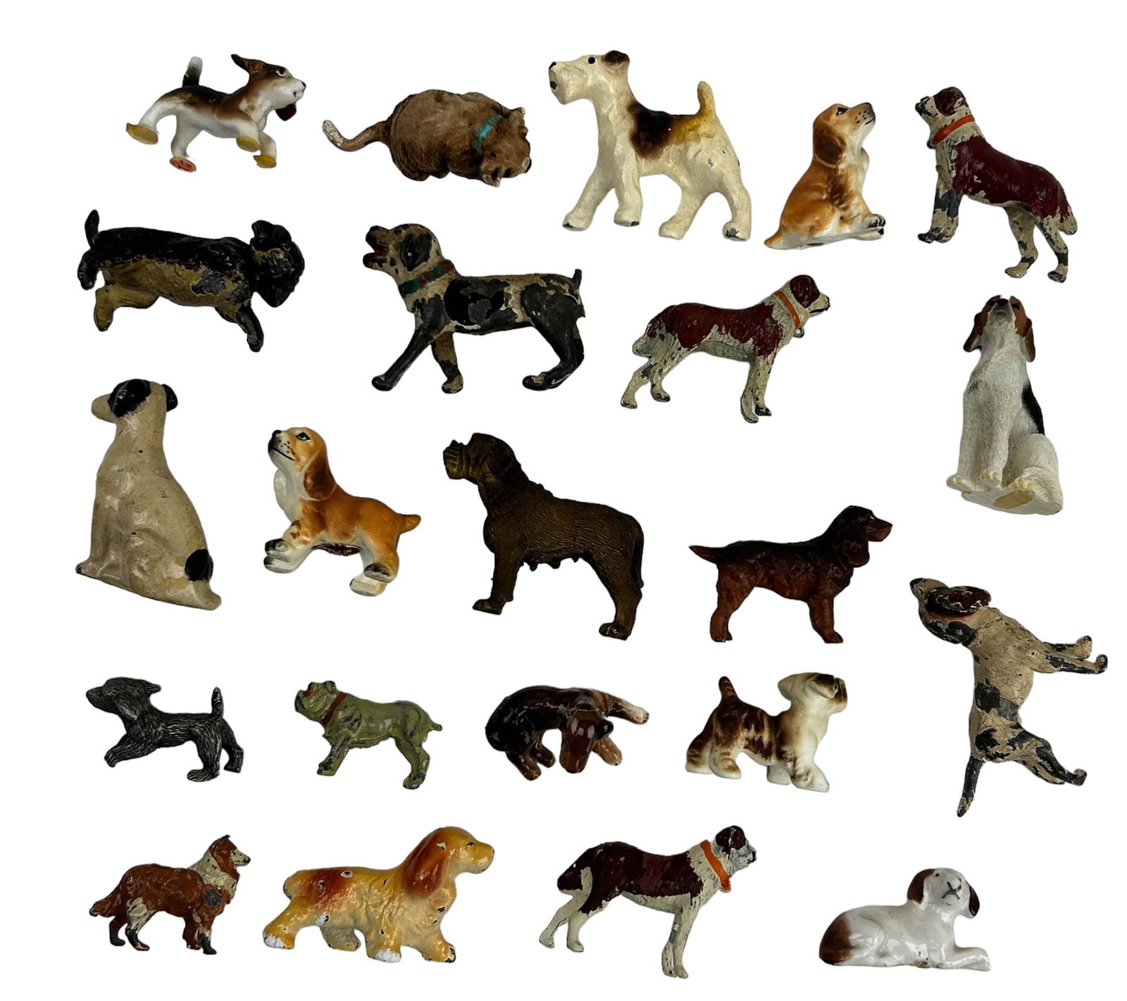 Antique Painted Metal Ceramic Mini Dog Figurines (1 of 5)