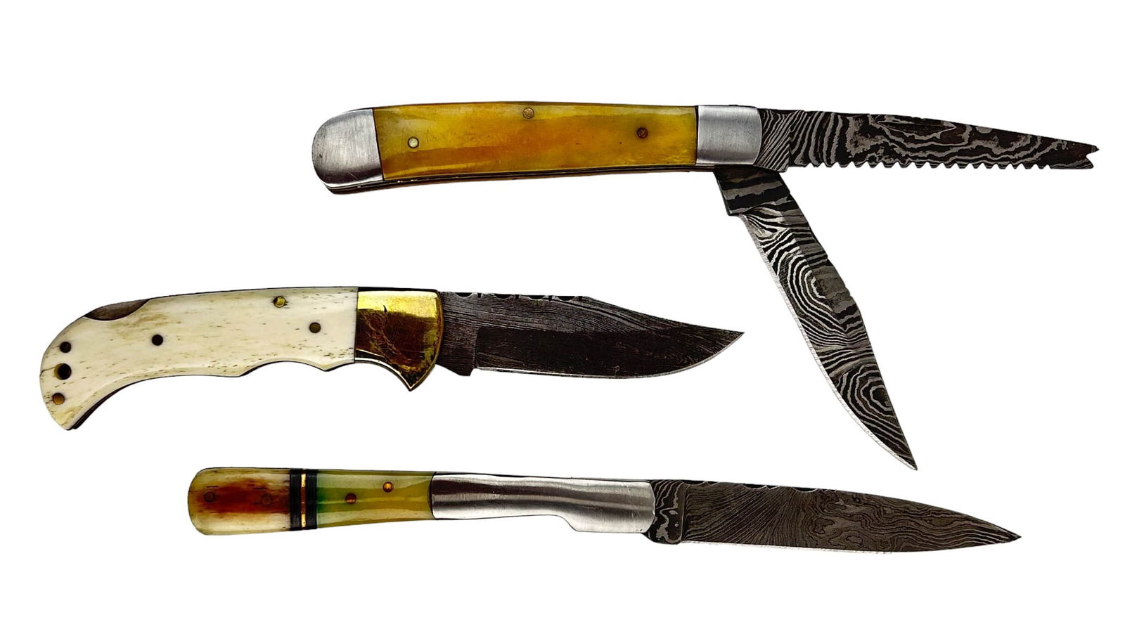 Custom Handmade Damascus Steel Pocket Knife 3p LOT (1 of 9)