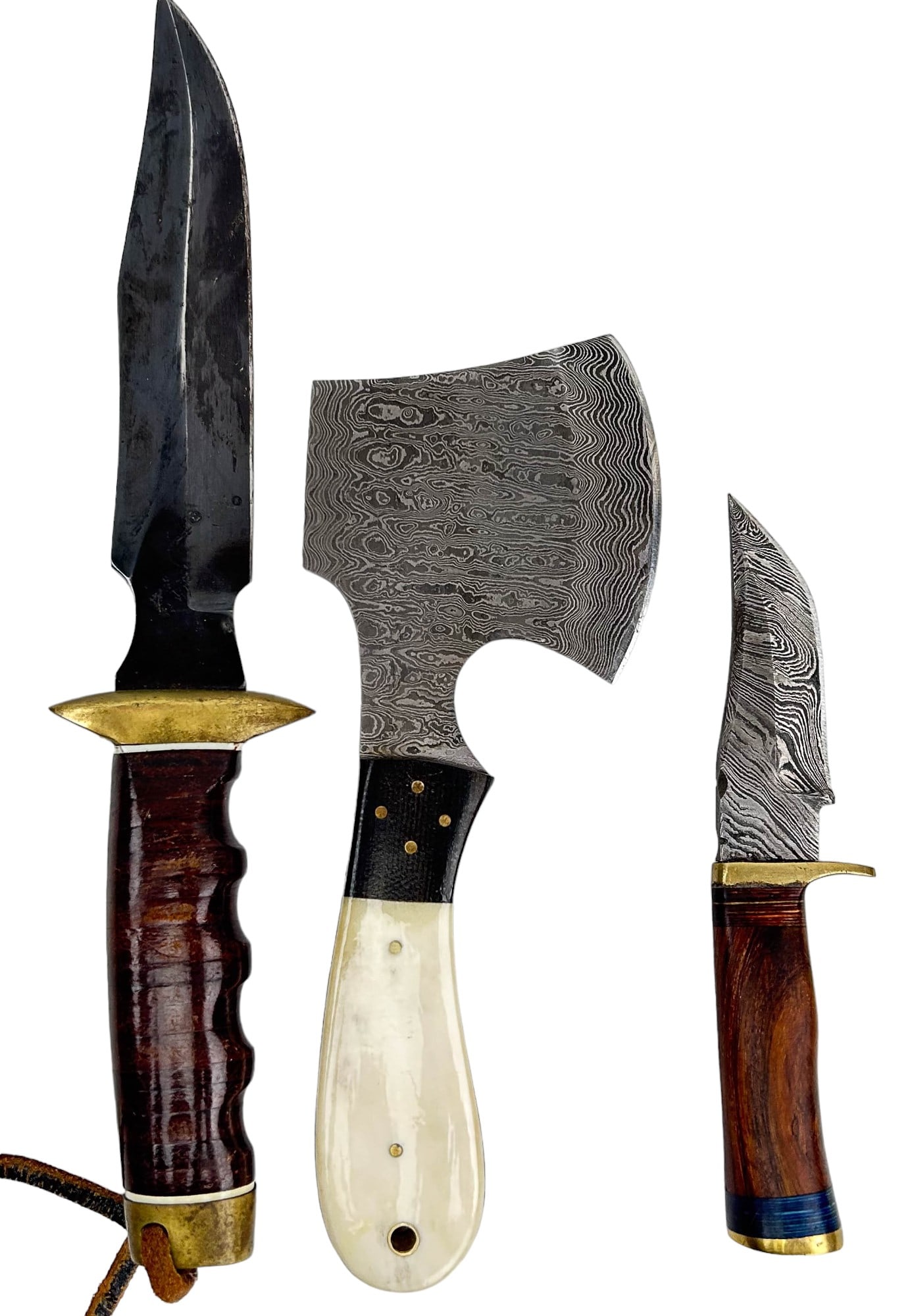 Damascus Steel Hatchet Pocket & Bowie Knife 3p LOT (1 of 9)