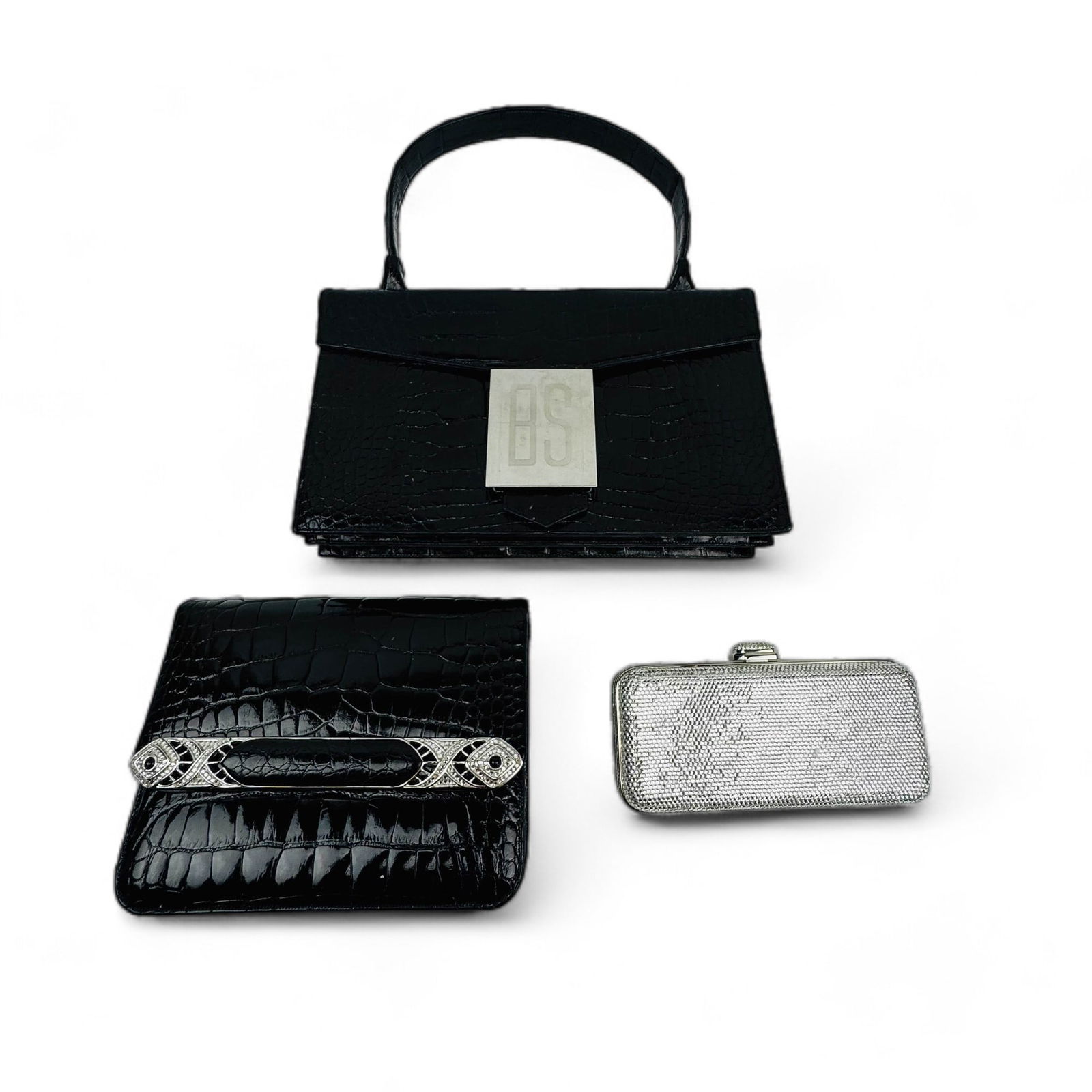 Judith Leiber Leather & Rhinestone Clutch Purse 3p (1 of 4)