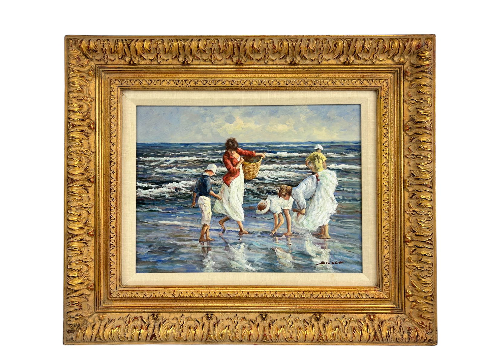 20C Impressionist Figural Beachscape Oil Painting (1 of 4)