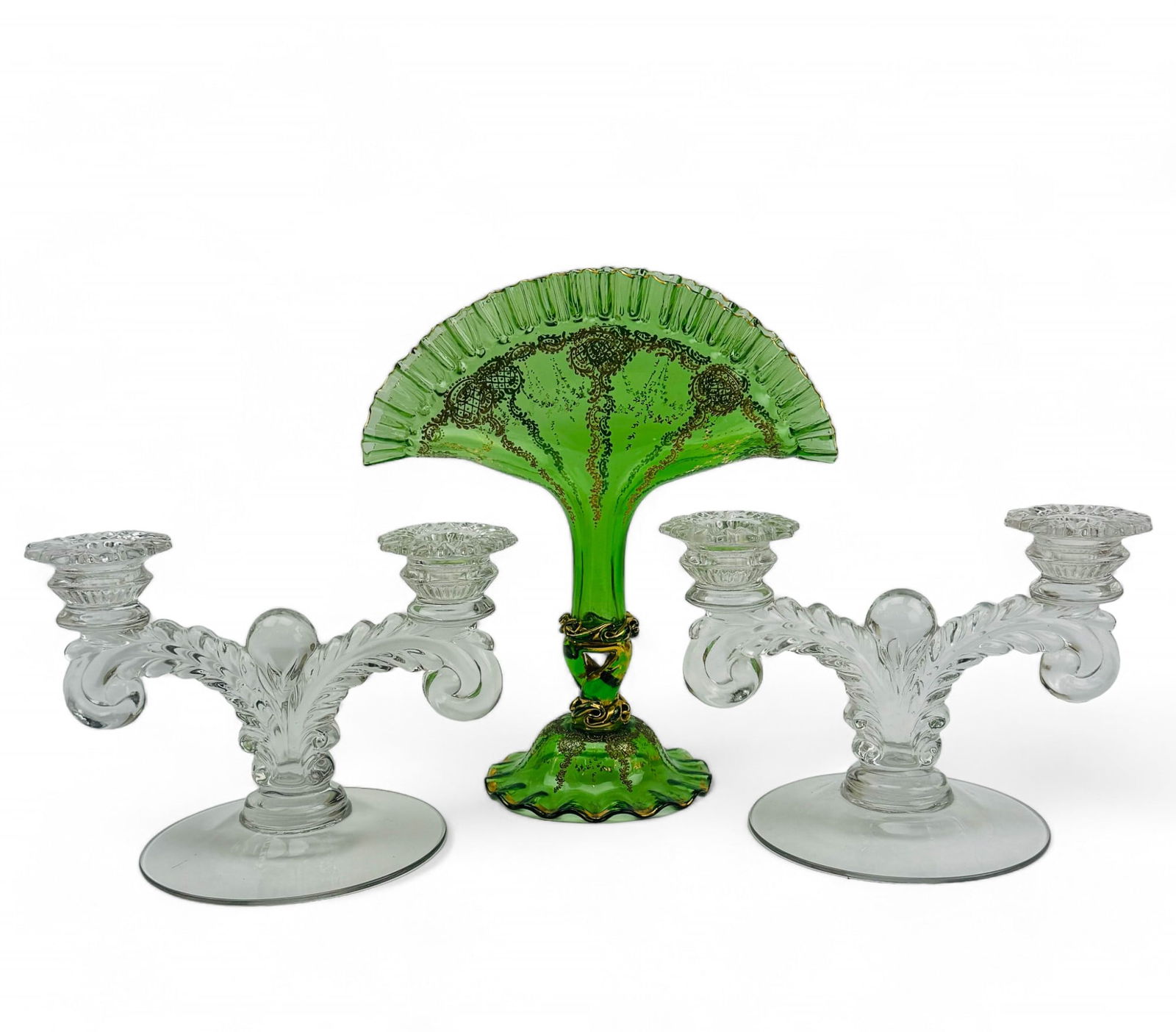 Cambridge Martha Candleholders PR & Green Fan Vase (1 of 4)