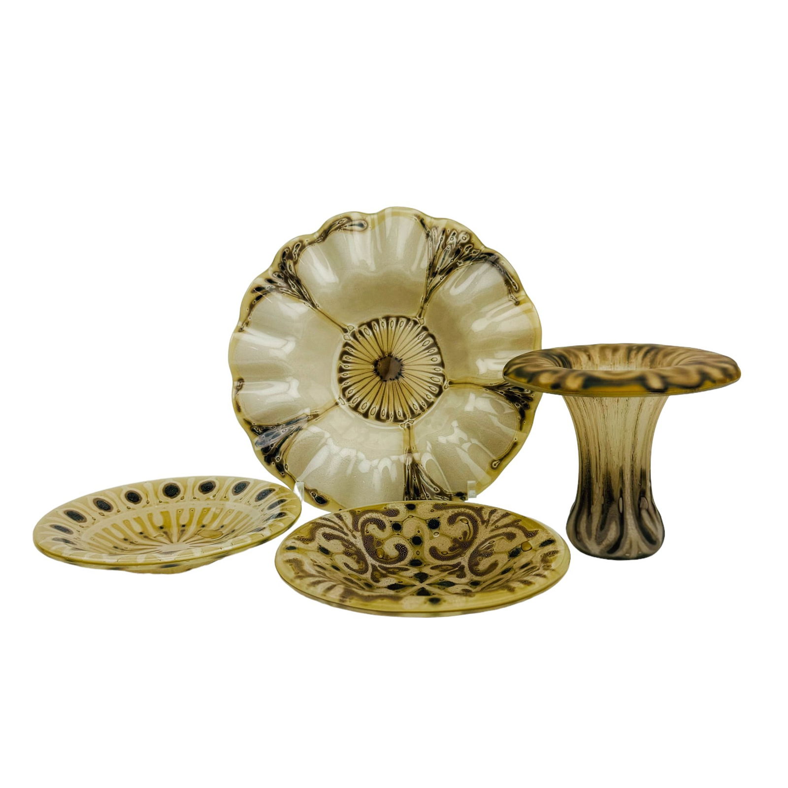 Higgins Mid Century Fused Art Glass Vase Bowl 4pc (1 of 5)