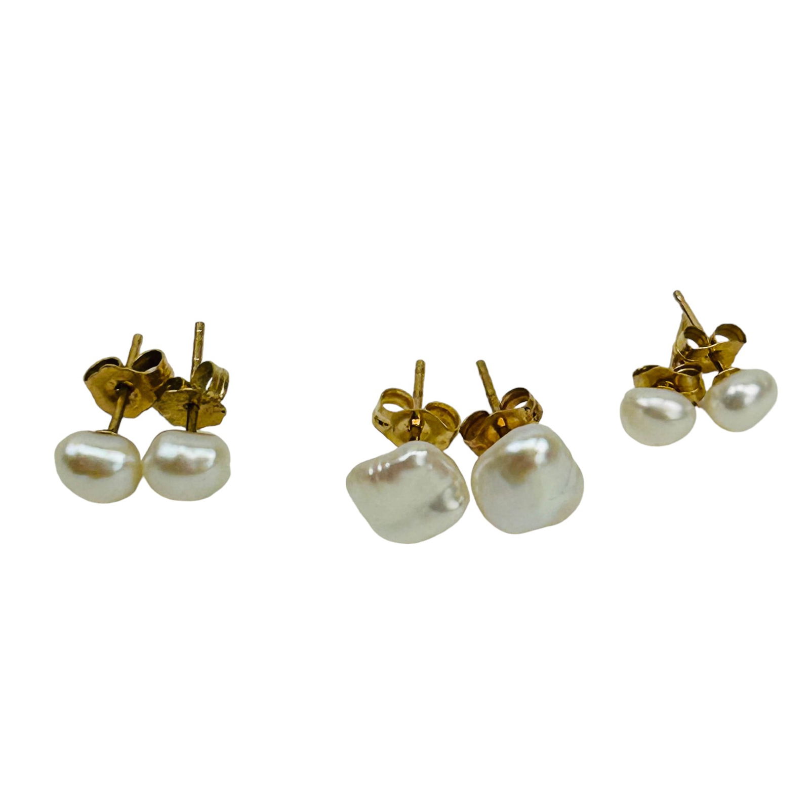 Freshwater White Pearl 14K Gold Earrings 3 PAIRS (1 of 4)