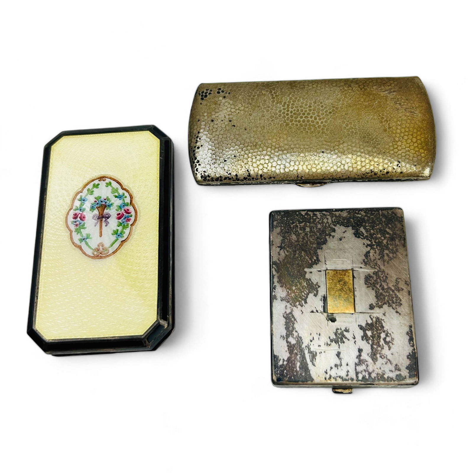 Sterling Silver & Plated Art Deco Compact 3pc. LOT (1 of 13)