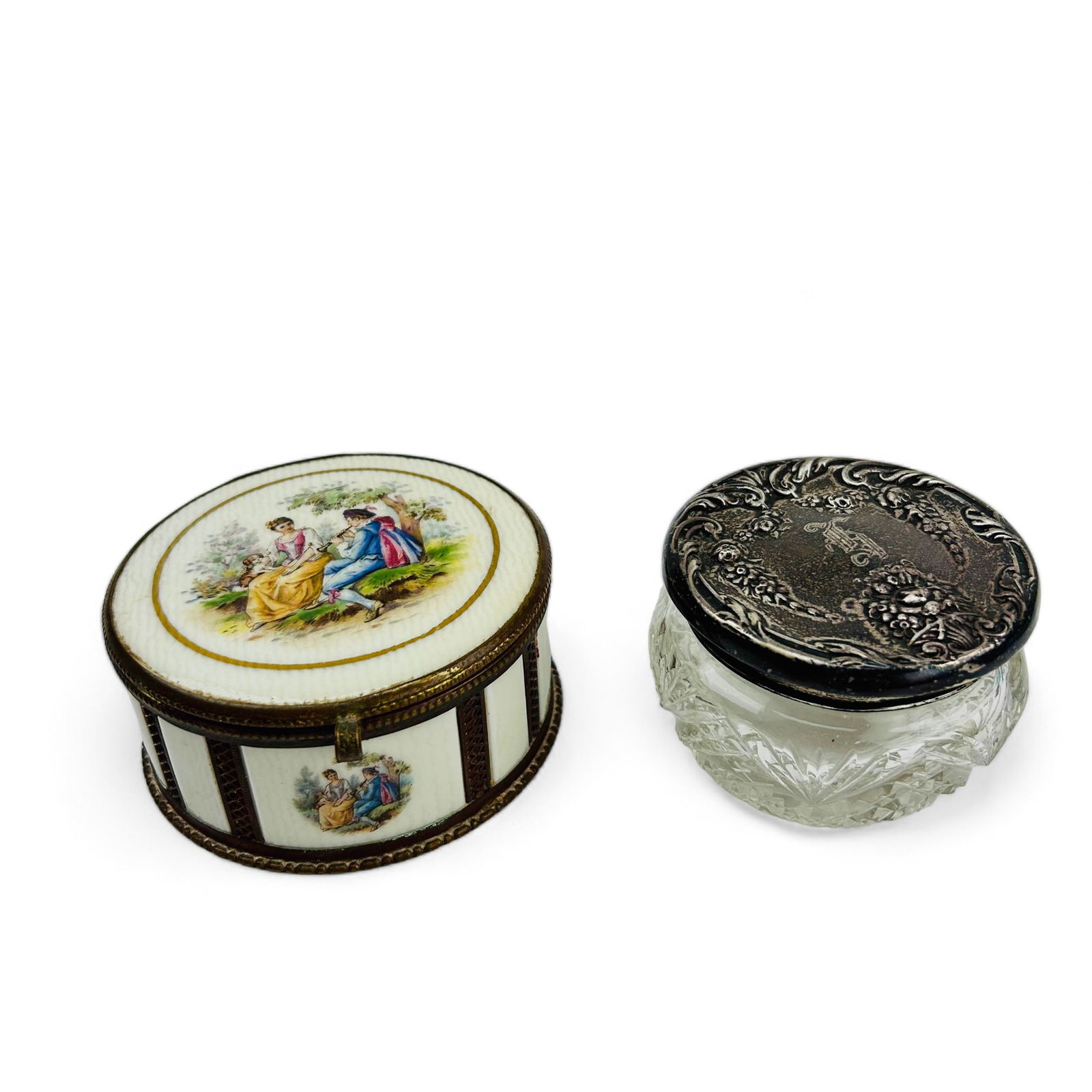Sterling Mounted Crystal Jar & Czech Porcelain Box (1 of 6)
