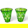 Czech Emerald Green Cut to Clear Crystal Vase 2pc