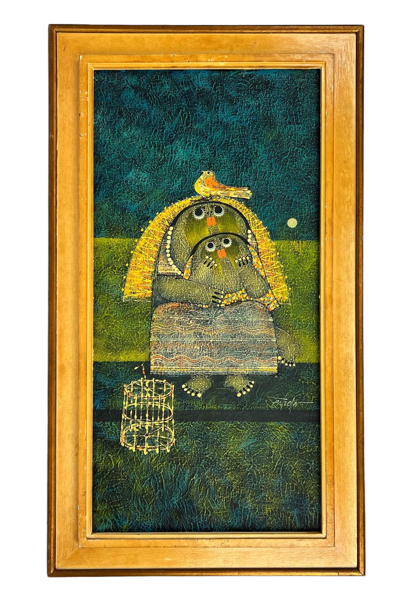 Estrella 20C Figural Bird Surrealist Oil Painting (1 of 4)