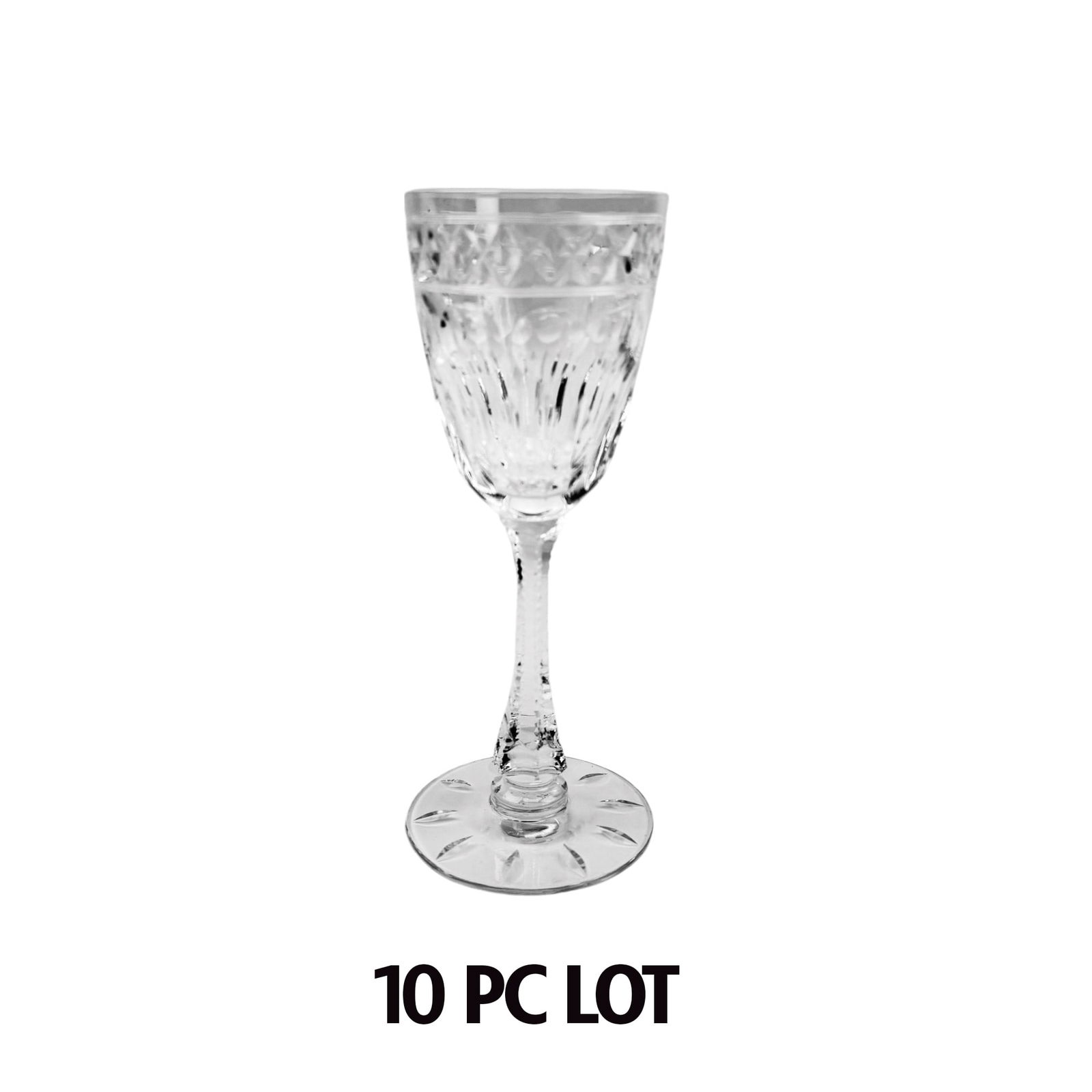 Hawkes Crystal Manor Stem 7240 Wine Goblets 10pc: Estate lot of a total of ten (10) crystal art glass stemware by Hawkes in their Manor (Stem 7240) pattern. Status : Discontinued / retired. Bowls feature a X station band over a coin dot over vertical