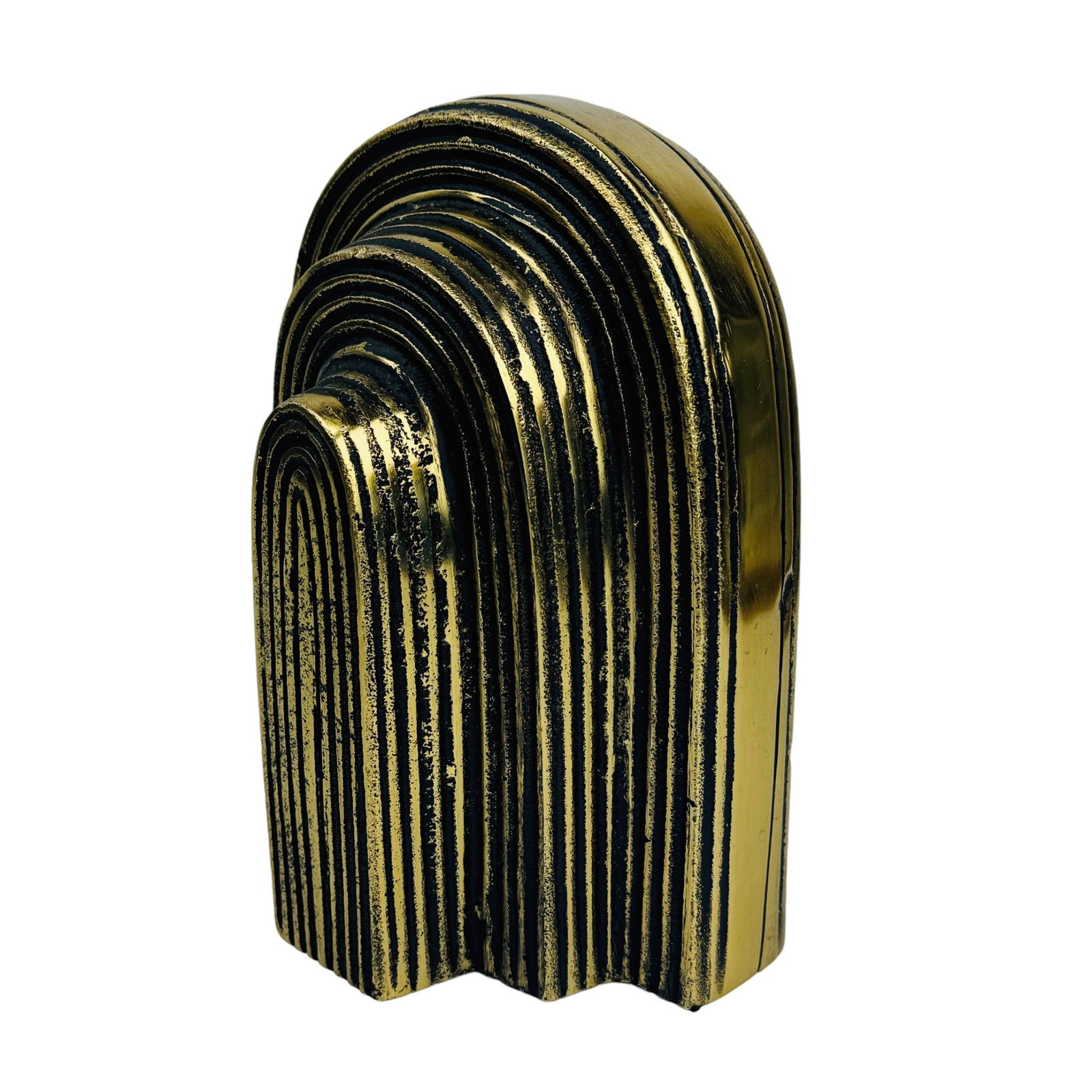 Abstract Modernist Arched Pattern Art Sculpture: A contemporary abstract art sculpture characterized by a series of concentric arched patterns. The work reflects a meticulous crafted design, with its textured high polished finish adding depth and di