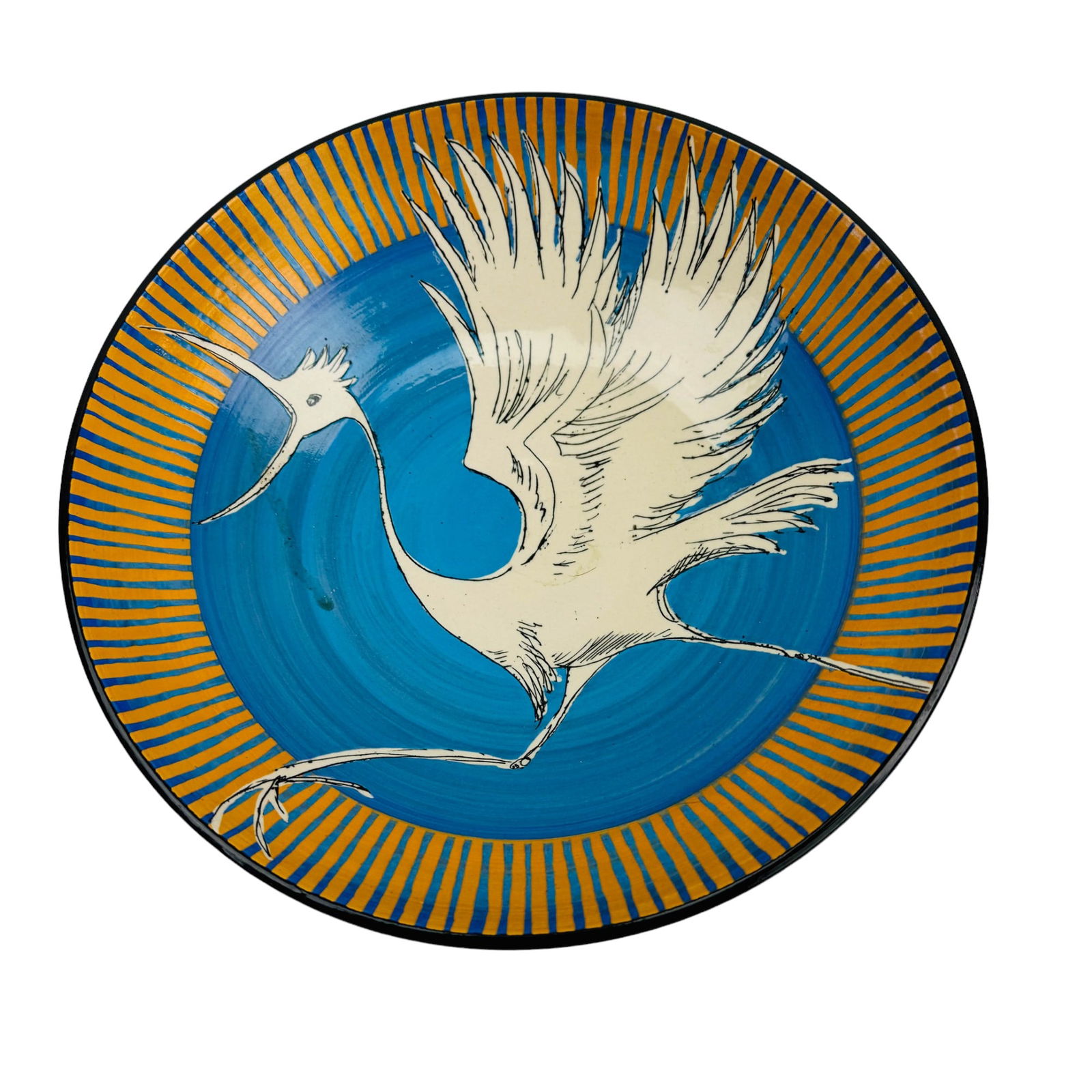 Studio Pottery Whimsical Stork Bird Bowl SIGNED (1 of 3)