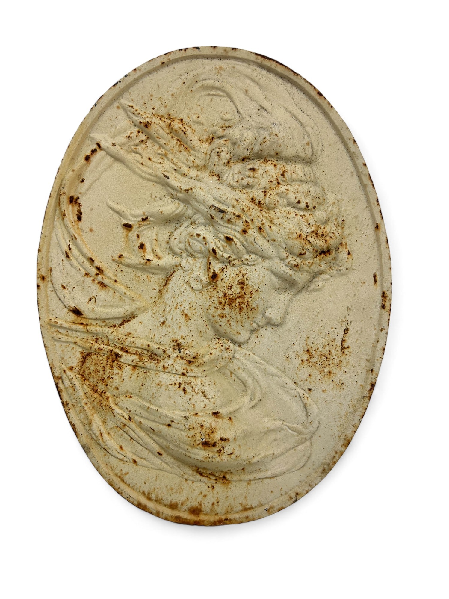 Antique Cast Iron Wind Maiden Cameo Wall Plaque (1 of 4)