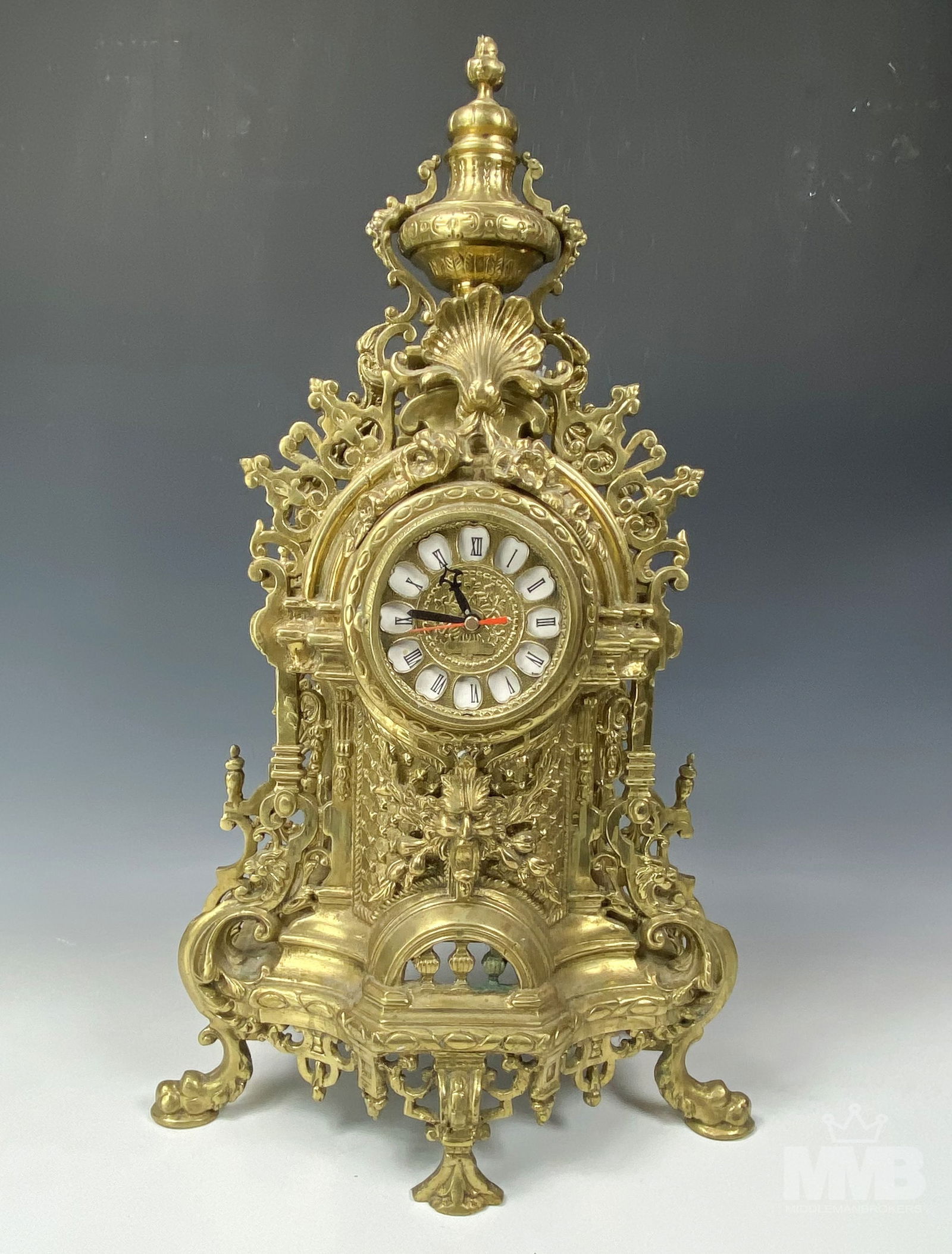 French Empire Rococo Style Gilt Brass Mantle Clock (1 of 8)