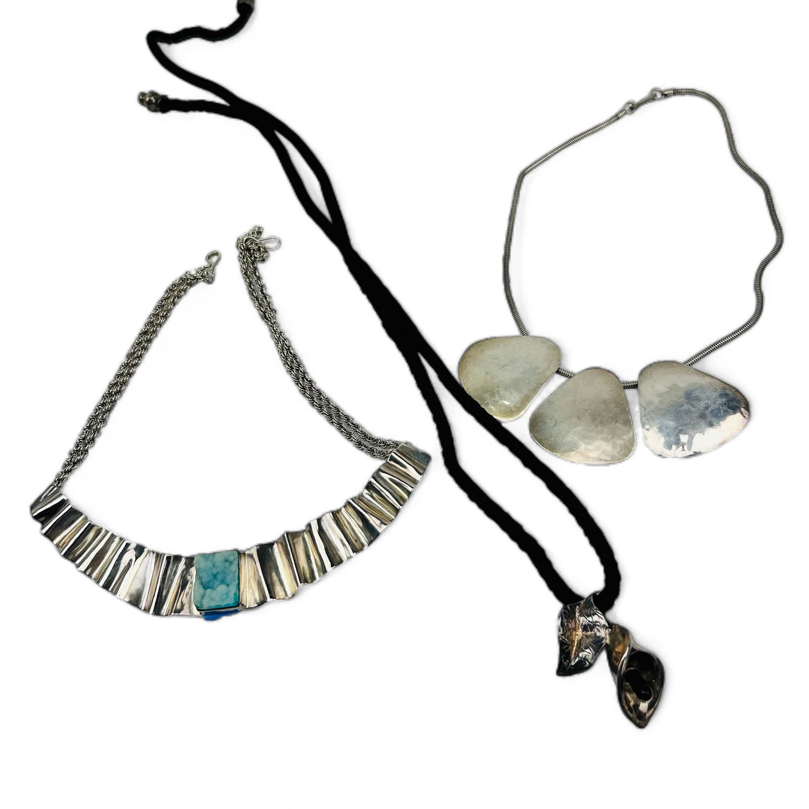 Sterling Silver Gemstone Necklace ESTATE 3p LOT (1 of 6)