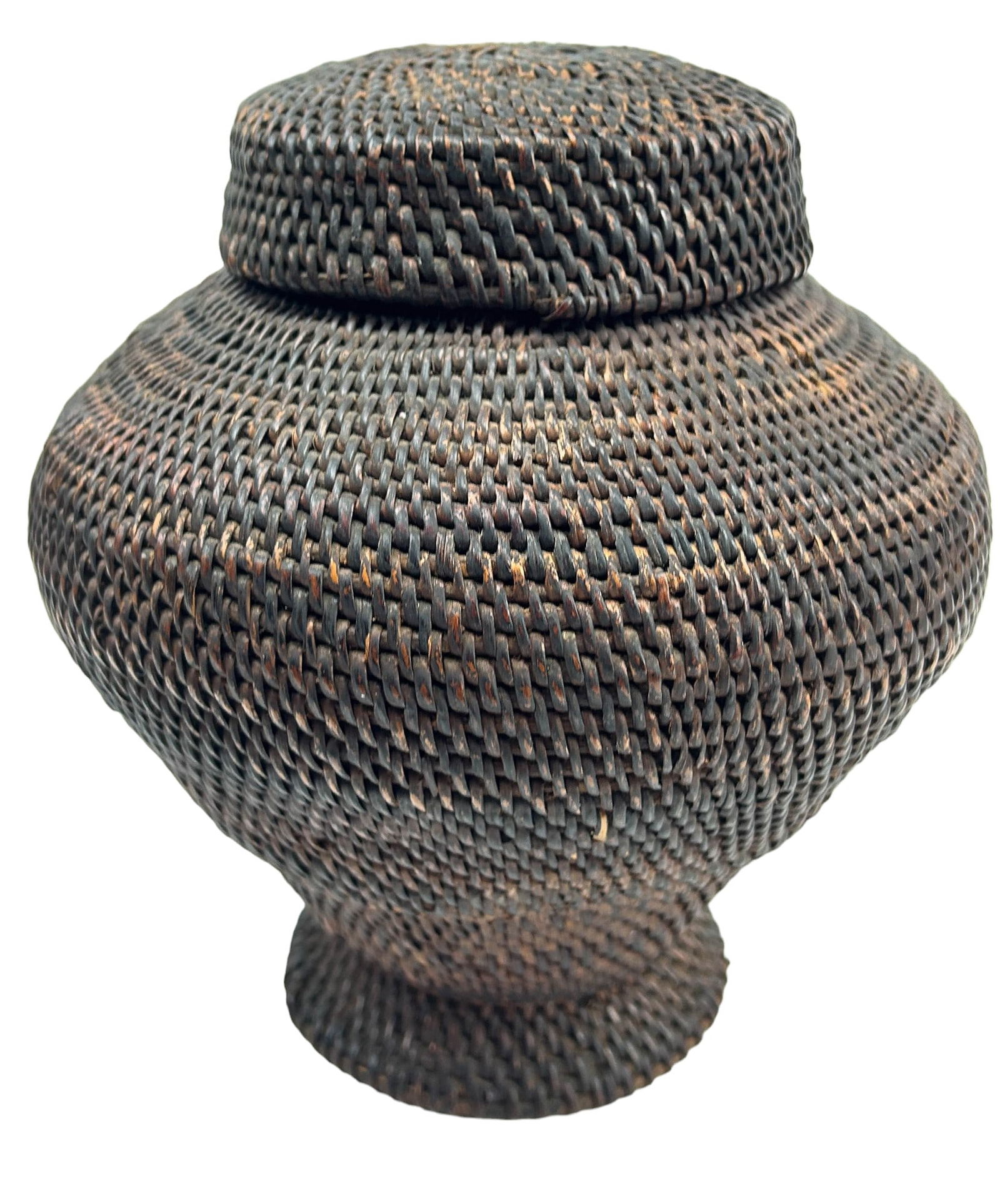 Tribal Primitive Hand Coiled Woven Lidded Basket (1 of 4)