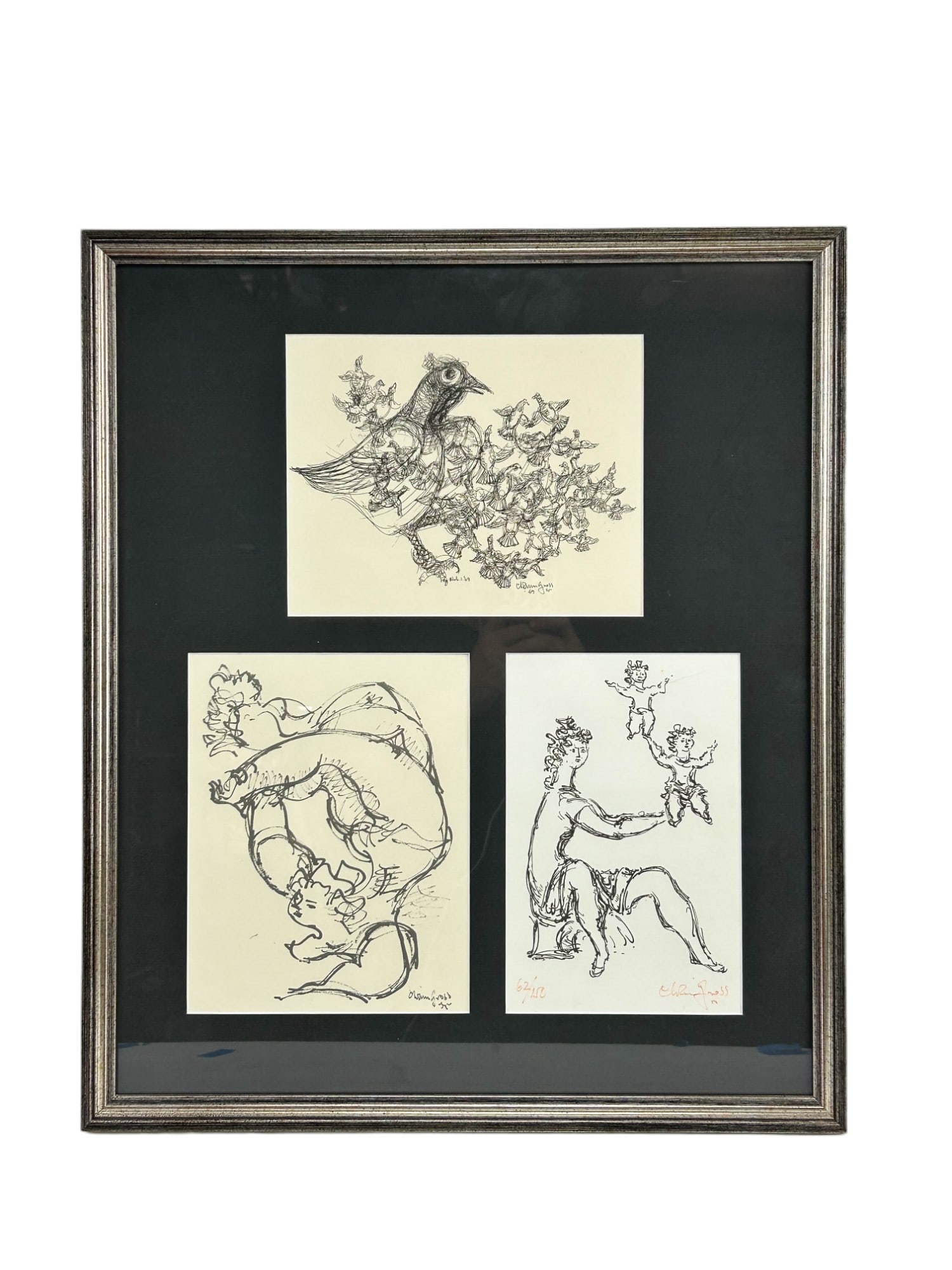 Chaim Gross 1904-1991 Triptych Framed Lithograph (1 of 4)