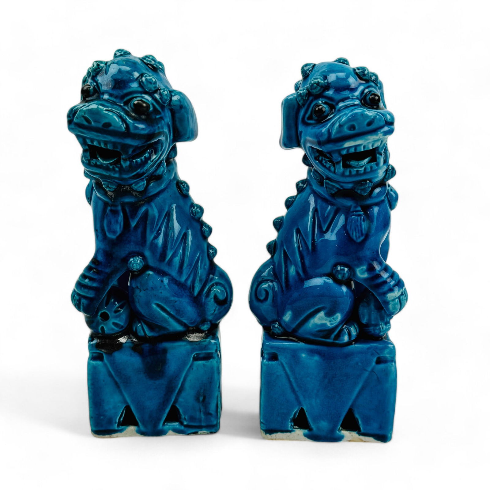 Chinese Pair Turquoise Porcelain Foo Dog Figurines (1 of 4)