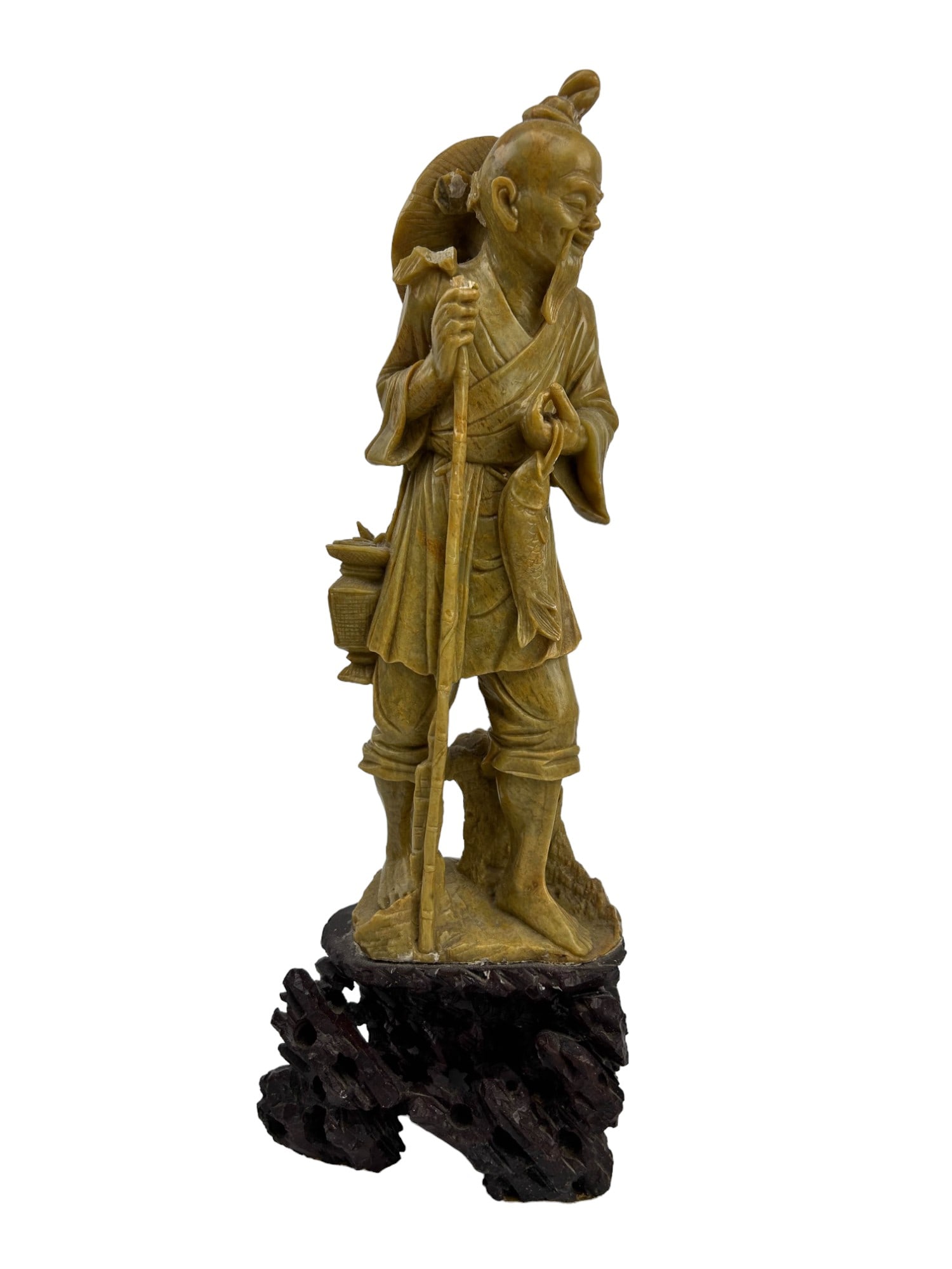 Chinese Export Carved Soapstone Fisherman Statue (1 of 9)
