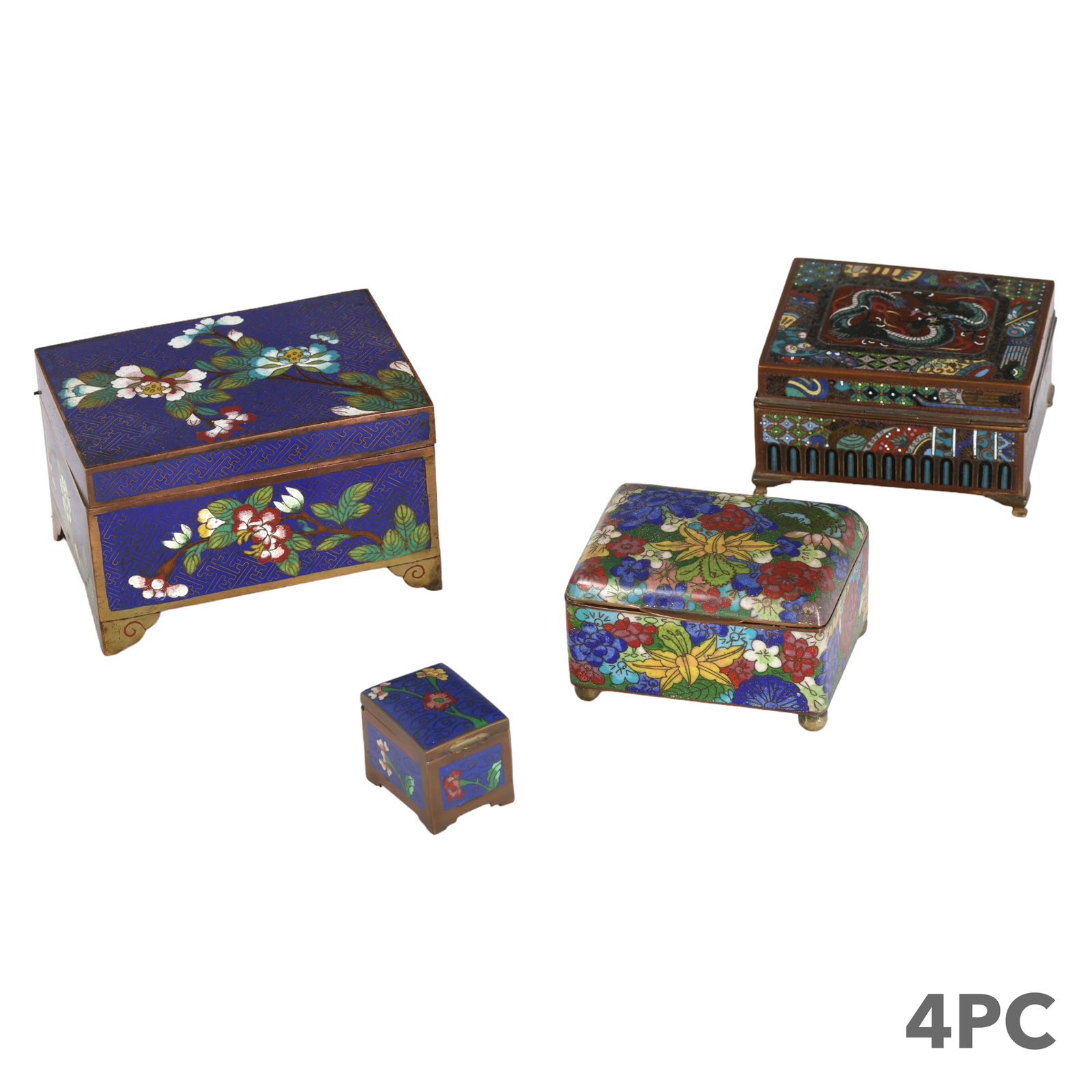 Chinese and Japanese Antique Cloisonne Box 4pc LOT (1 of 9)