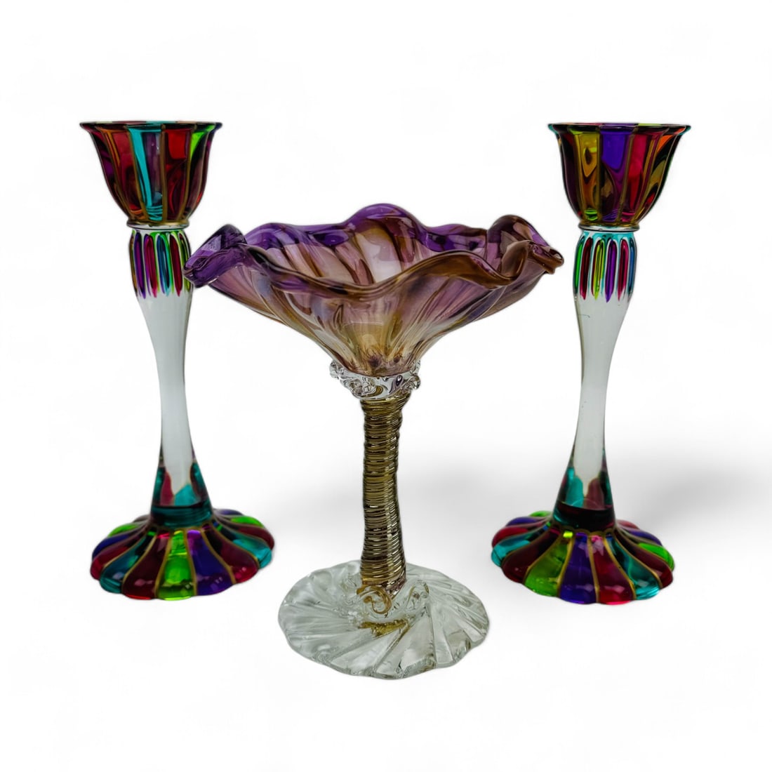 Due Zeta Murano Candleholder Pr & Signed Compote (1 of 5)